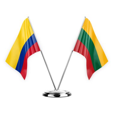Two table flags isolated on white background 3d illustration, colombia and lithuania