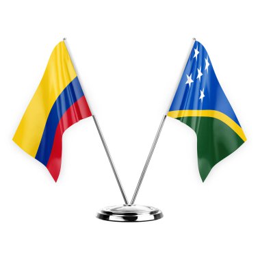 Two table flags isolated on white background 3d illustration, colombia and solomon islands
