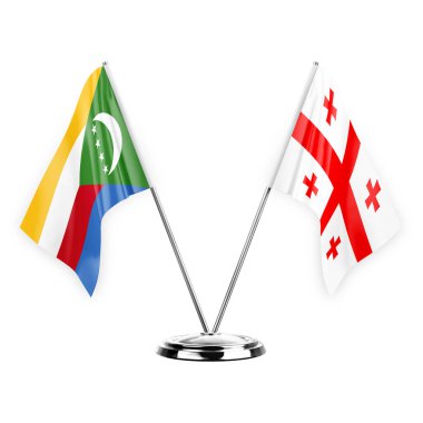 Two table flags isolated on white background 3d illustration, comoros and georgia