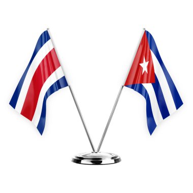 Two table flags isolated on white background 3d illustration, costa rica and cuba