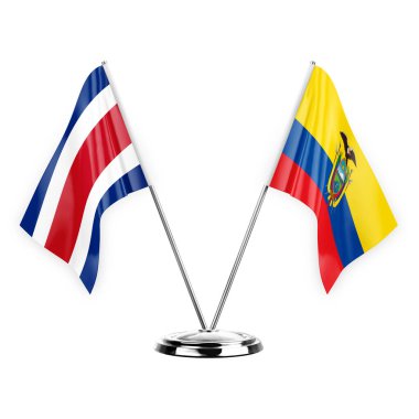 Two table flags isolated on white background 3d illustration, costa rica and ecuador