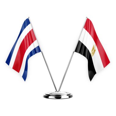 Two table flags isolated on white background 3d illustration, costa rica and egypt