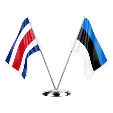 Two table flags isolated on white background 3d illustration, costa rica and estonia