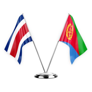 Two table flags isolated on white background 3d illustration, costa rica and eritrea