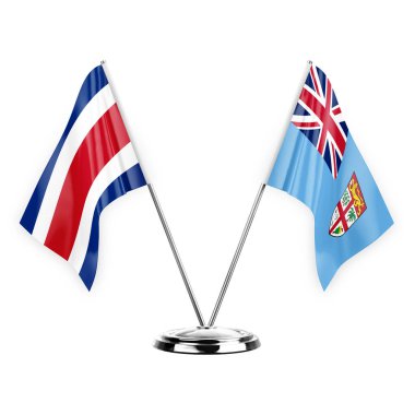 Two table flags isolated on white background 3d illustration, costa rica and fiji