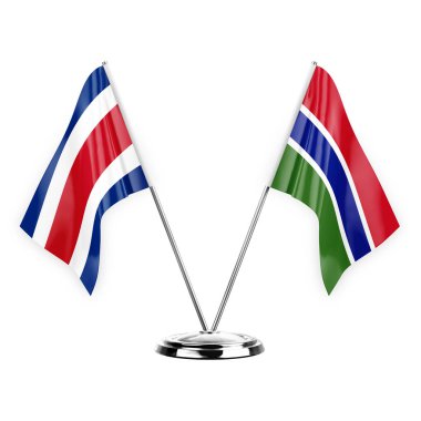 Two table flags isolated on white background 3d illustration, costa rica and gambia