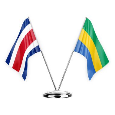 Two table flags isolated on white background 3d illustration, costa rica and gabon