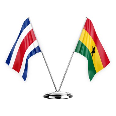 Two table flags isolated on white background 3d illustration, costa rica and ghana