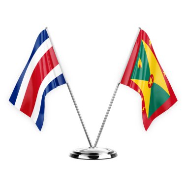 Two table flags isolated on white background 3d illustration, costa rica and grenada