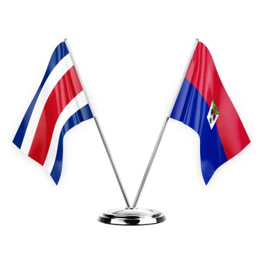 Two table flags isolated on white background 3d illustration, costa rica and haiti