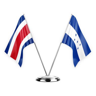 Two table flags isolated on white background 3d illustration, costa rica and honduras