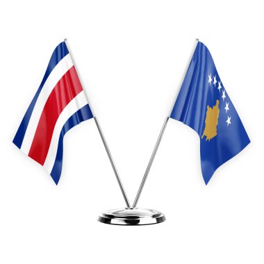 Two table flags isolated on white background 3d illustration, costa rica and kosovo