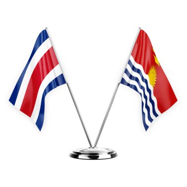 Two table flags isolated on white background 3d illustration, costa rica and kiribati