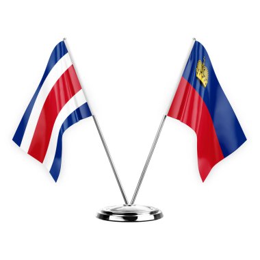 Two table flags isolated on white background 3d illustration, costa rica and liechtenstein