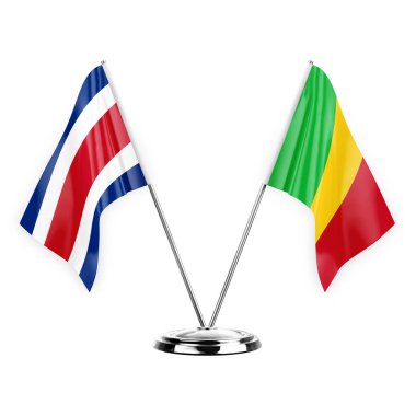 Two table flags isolated on white background 3d illustration, costa rica and mali