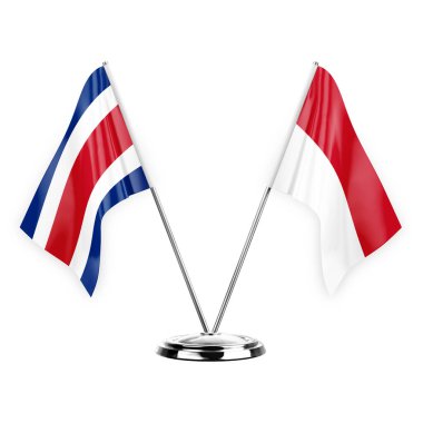 Two table flags isolated on white background 3d illustration, costa rica and monaco