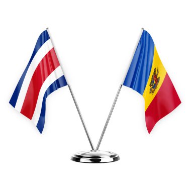 Two table flags isolated on white background 3d illustration, costa rica and moldova