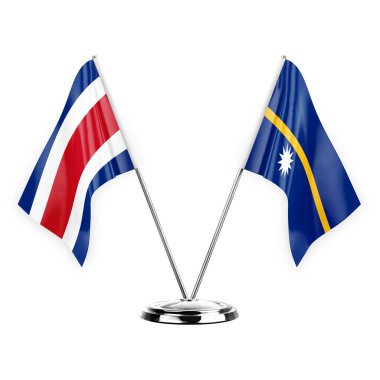 Two table flags isolated on white background 3d illustration, costa rica and nauru