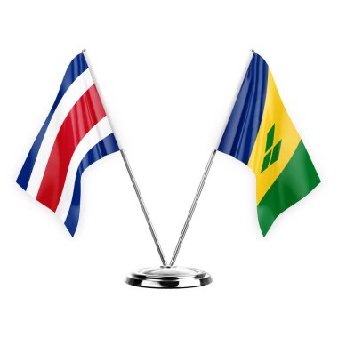 Two table flags isolated on white background 3d illustration, costa rica and saint vincent and the grenadines