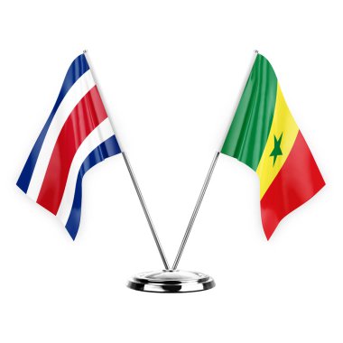 Two table flags isolated on white background 3d illustration, costa rica and senegal