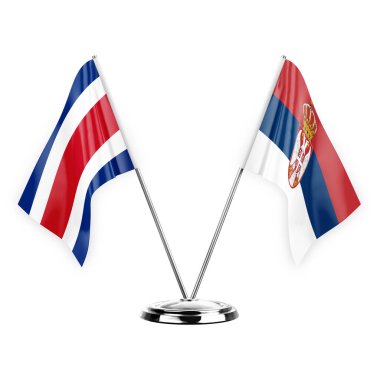 Two table flags isolated on white background 3d illustration, costa rica and serbia