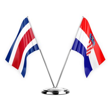 Two table flags isolated on white background 3d illustration, costa rica and croatia