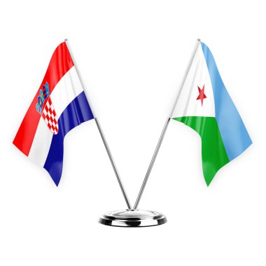 Two table flags isolated on white background 3d illustration, croatia and djibouti