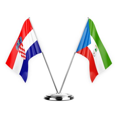 Two table flags isolated on white background 3d illustration, croatia and equatorial guinea
