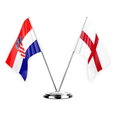 Two table flags isolated on white background 3d illustration, croatia and england