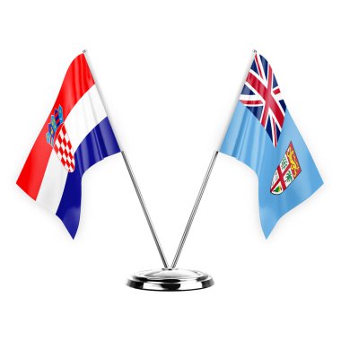 Two table flags isolated on white background 3d illustration, croatia and fiji