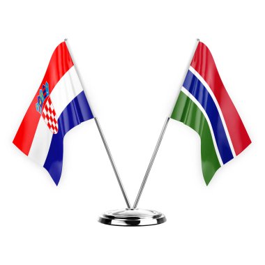 Two table flags isolated on white background 3d illustration, croatia and gambia