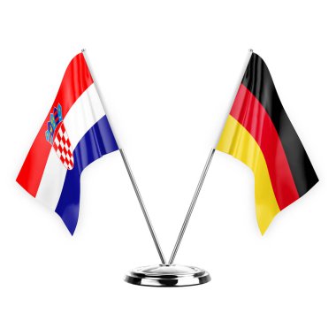 Two table flags isolated on white background 3d illustration, croatia and germany