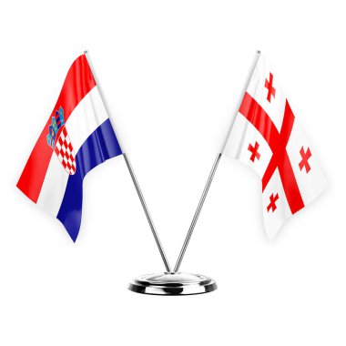 Two table flags isolated on white background 3d illustration, croatia and georgia