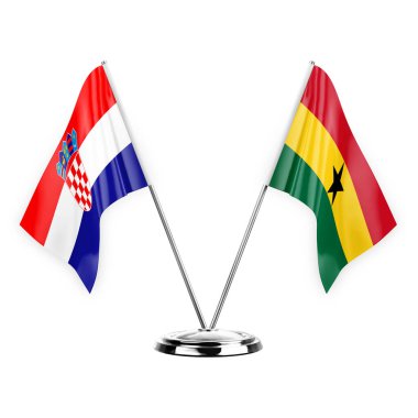 Two table flags isolated on white background 3d illustration, croatia and ghana