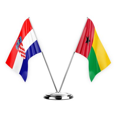 Two table flags isolated on white background 3d illustration, croatia and guinea-bissau