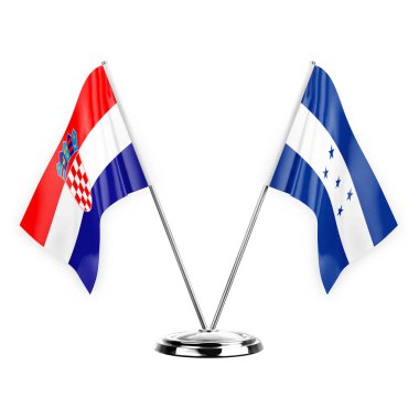 Two table flags isolated on white background 3d illustration, croatia and honduras