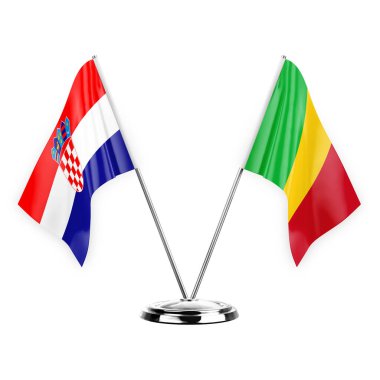 Two table flags isolated on white background 3d illustration, croatia and mali