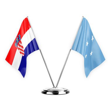Two table flags isolated on white background 3d illustration, croatia and micronesia