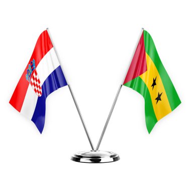 Two table flags isolated on white background 3d illustration, croatia and sao tome and principe