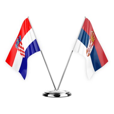 Two table flags isolated on white background 3d illustration, croatia and serbia