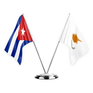 Two table flags isolated on white background 3d illustration, cuba and cyprus