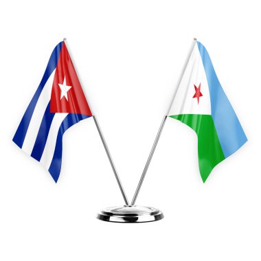 Two table flags isolated on white background 3d illustration, cuba and djibouti
