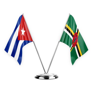Two table flags isolated on white background 3d illustration, cuba and dominica