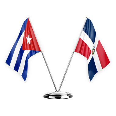 Two table flags isolated on white background 3d illustration, cuba and dominican republic