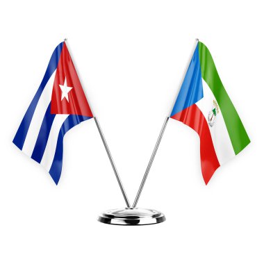 Two table flags isolated on white background 3d illustration, cuba and equatorial guinea