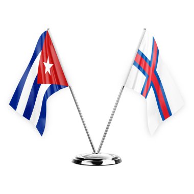 Two table flags isolated on white background 3d illustration, cuba and faroe islands