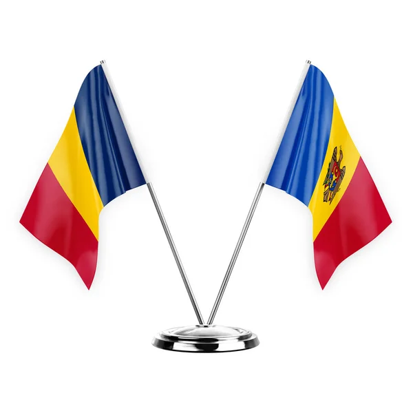Two Table Flags Isolated White Background Illustration Chad Moldova — Stock fotografie