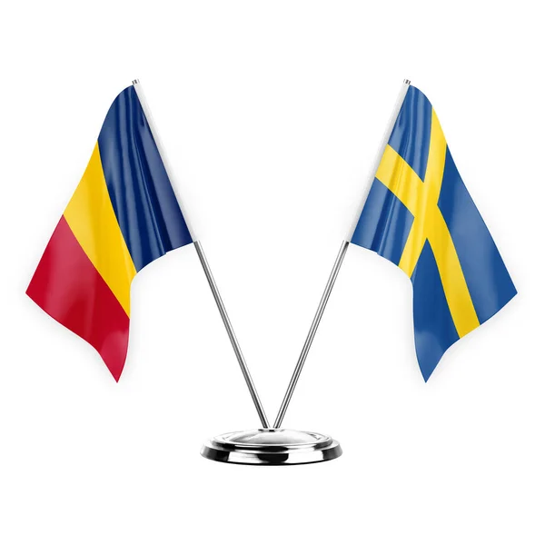 Two Table Flags Isolated White Background Illustration Chad Sweden — Fotografia de Stock