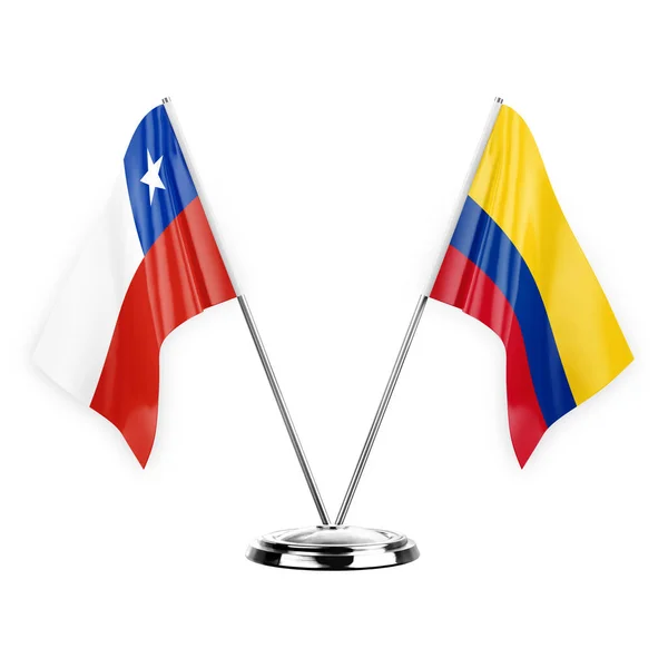 Dos Banderas Mesa Aisladas Sobre Fondo Blanco Ilustración Chile Colombia — Foto de Stock