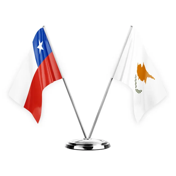 Two Table Flags Isolated White Background Illustration Chile Cyprus — Fotografia de Stock